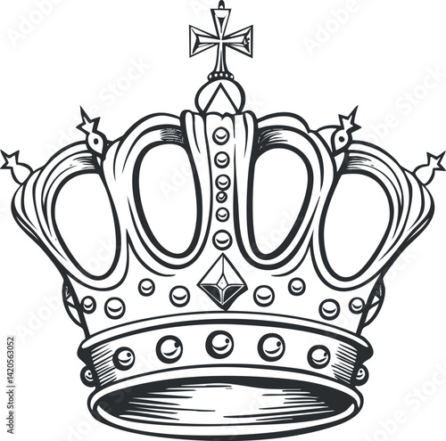 A detailed illustration of an ornate crown symbolizing royalty and nobility in design.