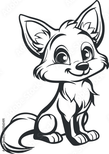 A cute cartoon fox character with a friendly expression and bushy tail in a playful pose