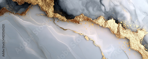 Elegant marble background flowing with gold and black ink