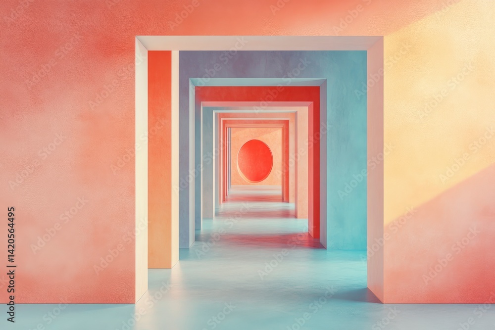 Fototapeta premium Abstract Hallway Perspective with Circular Window
