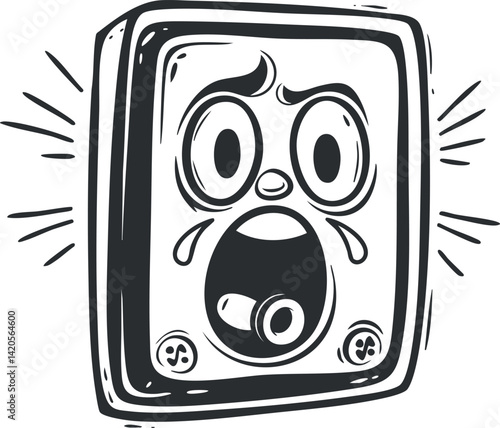 A cartoonish alarm with a shocked expression conveying surprise and urgency.