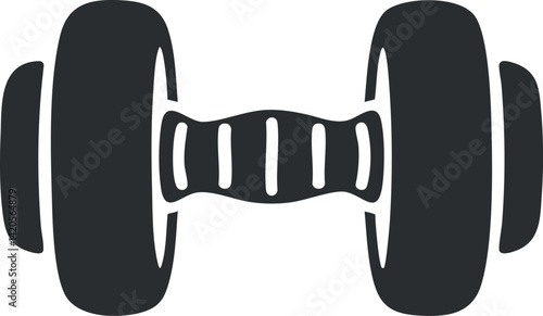 A simple black dumbbell illustration representing fitness and strength training equipment.
