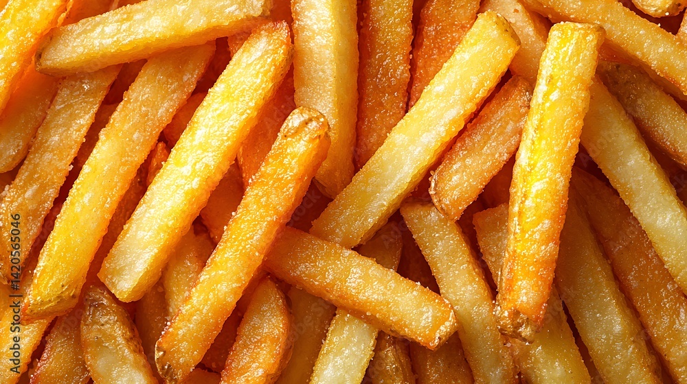 A close-up view of golden brown, crispy french fries A close-up view of golden brown, crispy french fries