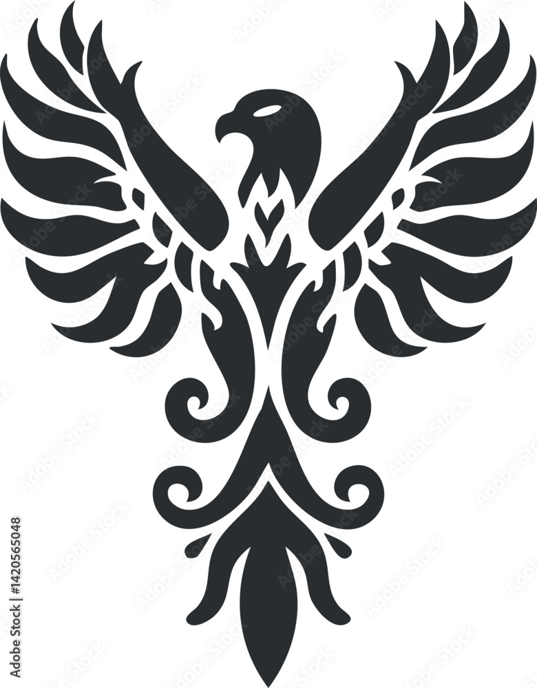 Fototapeta premium Stylized tribal phoenix tattoo design featuring elegant wings and a unique abstract shape.