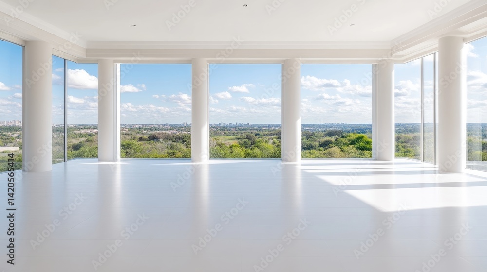 Fototapeta premium Spacious, bright, modern interior with panoramic views