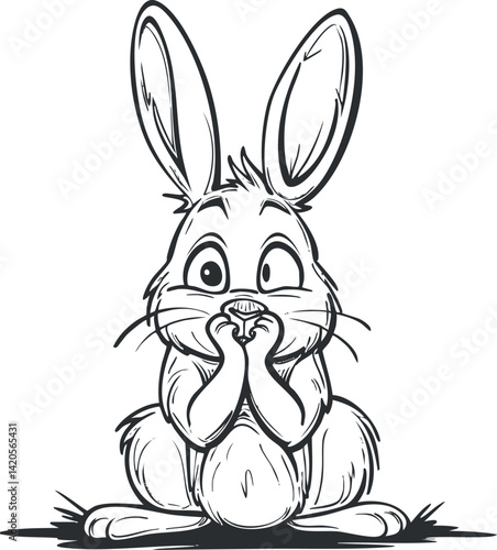 A cute cartoon rabbit character showing excitement and playfulness with a cheerful expression.