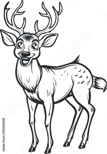 Cute cartoon deer illustration with antlers showcasing a playful and whimsical character in nature.