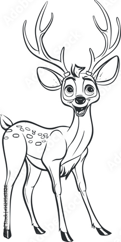 A playful cartoon deer character with big antlers and a friendly expression in a whimsical style