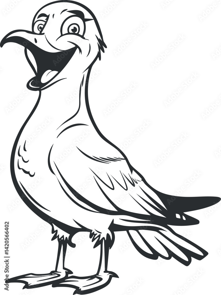 Fototapeta premium A cheerful cartoon seagull with a big smile and playful expression, perfect for fun designs.