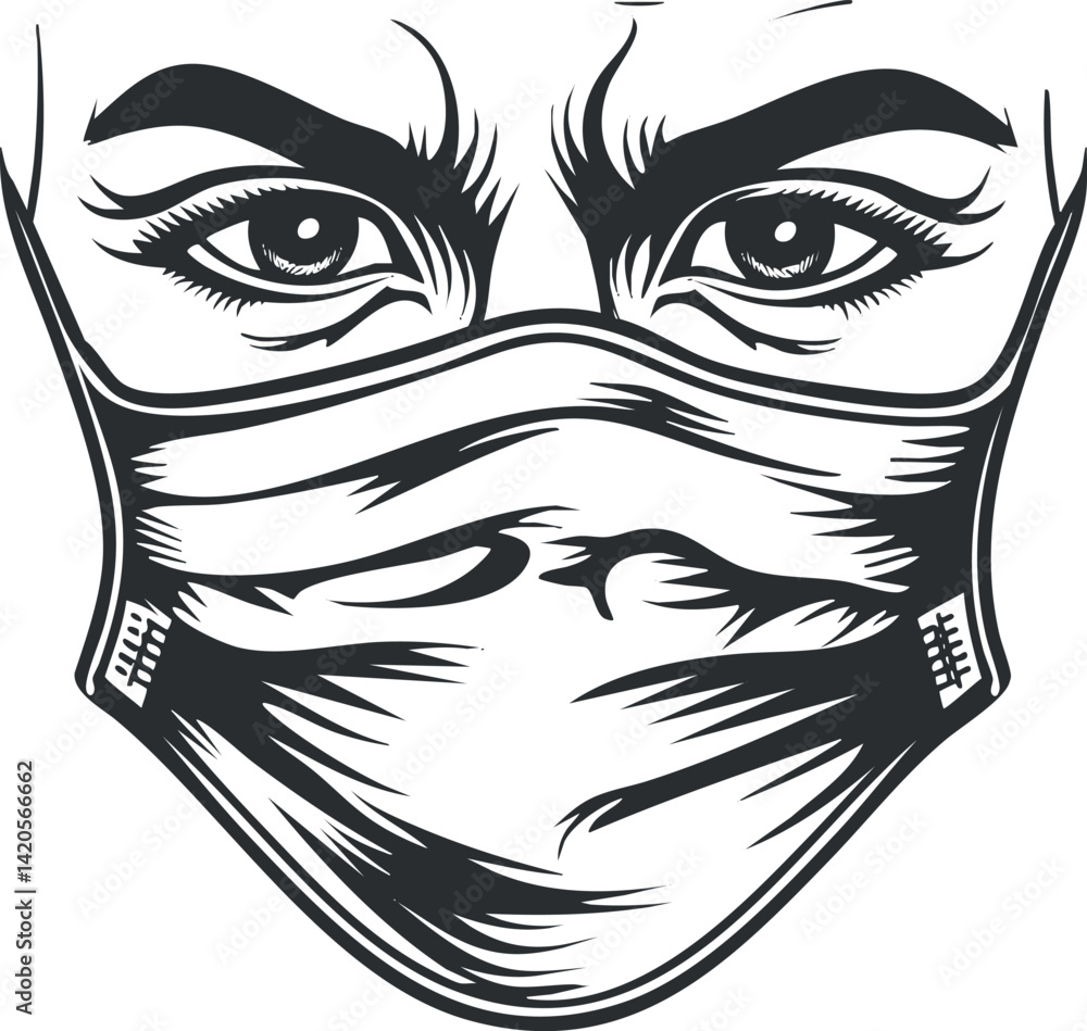 Fototapeta premium Illustration of a person wearing a face mask highlighting safety and health during a pandemic.