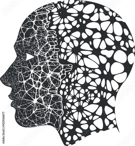 Abstract silhouette of a human head filled with a network of interconnected shapes and lines.