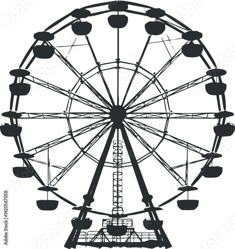 A detailed illustration of a ferris wheel, capturing its structure and design for amusement.