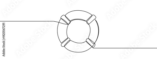 Continuous line, lifebuoy, swimming equipment vector illustration with transparent background editable stroke.