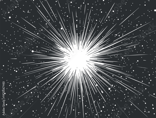 An abstract illustration of a bright explosion with dynamic rays radiating outward in space.