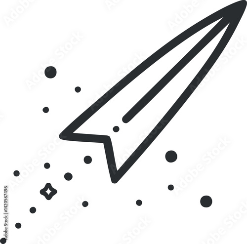 A minimalist rocket design with stars and sparkles representing space exploration and innovation.