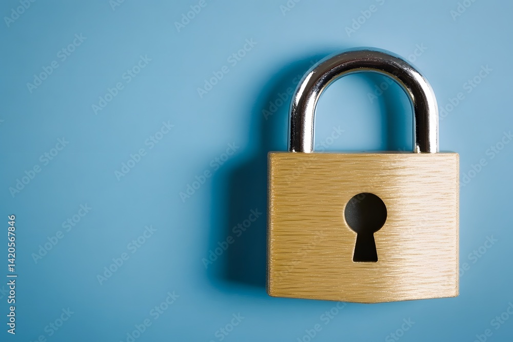 Padlock Security Concept, Closed Lock on Blue Background, Privacy Protection, Digital Security, Data Protection, Safety, Secure, Closed Padlock, Metal Lock, Keyhole Padlock Security Concept, Closed Lock on Blue Background, Privacy Protection, Digital Security, Data Protection, Safety, Secure, Closed Padlock, Metal Lock, Keyhole