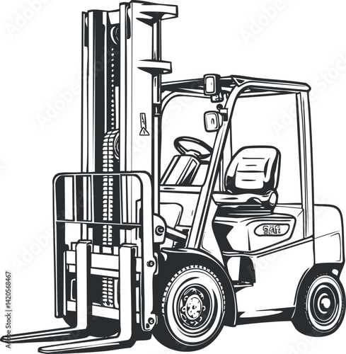 Illustration of a forklift used for industrial lifting and transportation in warehouses and storage.