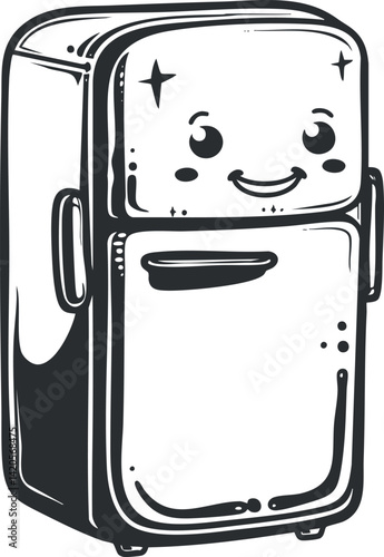 A cute smiling refrigerator illustration perfect for kitchen decor or children’s designs.