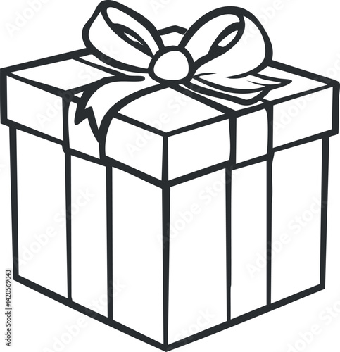 A simple outline illustration of a gift box with a ribbon, perfect for celebrations.
