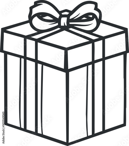 A simple line art illustration of a gift box with a bow on top.