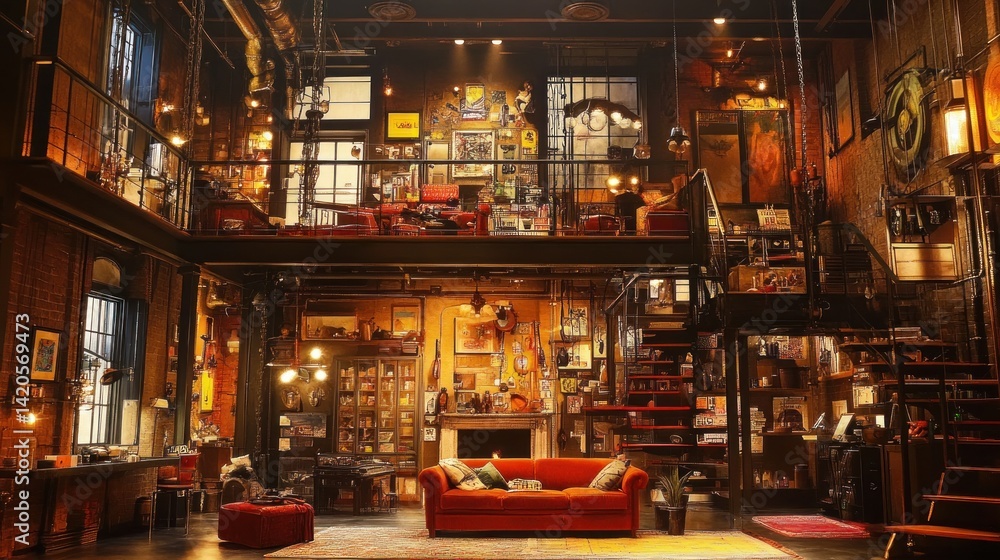 A multi-level loft apartment, filled with eclectic decor. A multi-level loft apartment, filled with eclectic decor.