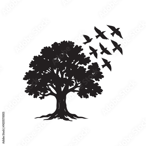 bird flying from tree make a part of leaf as birds