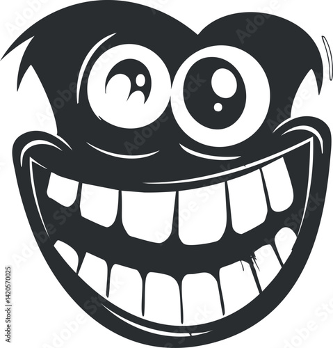 A playful and humorous cartoon face with a big smile and expressive eyes.