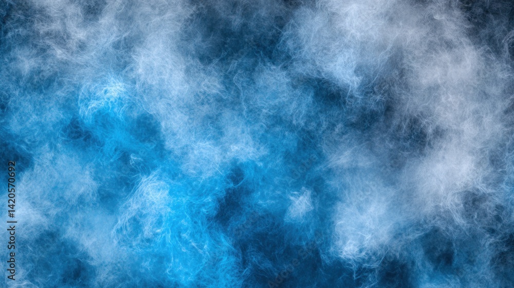 Dense, ethereal clouds of white and blue smoke fill the frame. Dense, ethereal clouds of white and blue smoke fill the frame.