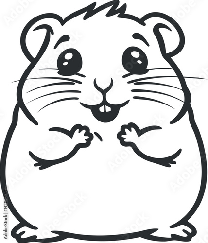 A cute cartoon illustration of a chubby hamster with a playful expression and small paws.
