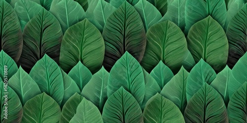 Wallpaper Mural Serene Green Leaf Pattern: A Textured Botanical Art Print Torontodigital.ca