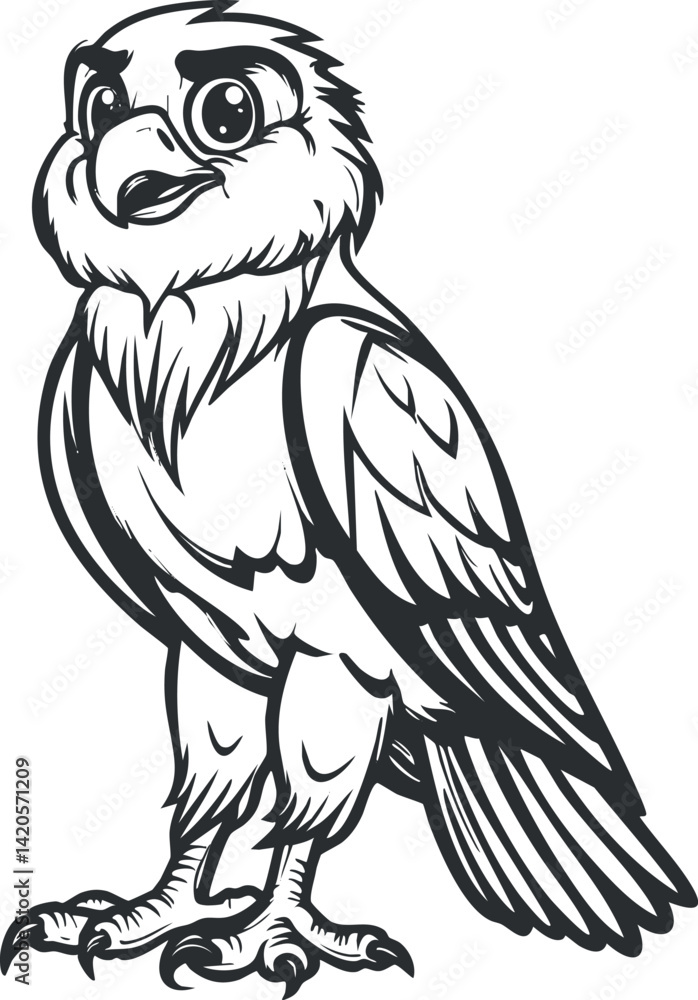 Fototapeta premium A playful cartoon owl illustration featuring detailed feathers and a whimsical expression.