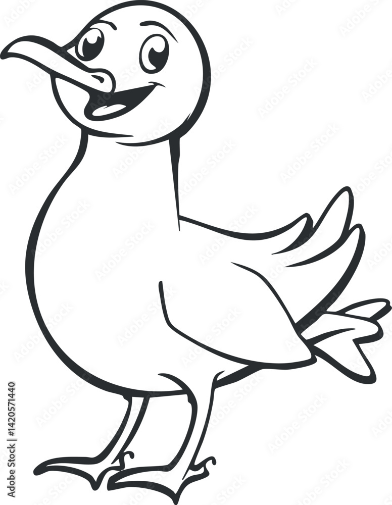 A cheerful cartoon seagull character with a playful expression ideal for children's illustrations. A cheerful cartoon seagull character with a playful expression ideal for children's illustrations.