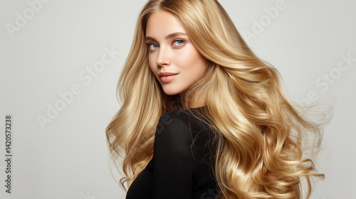 Elegant Female Model with Glossy Blonde Hair