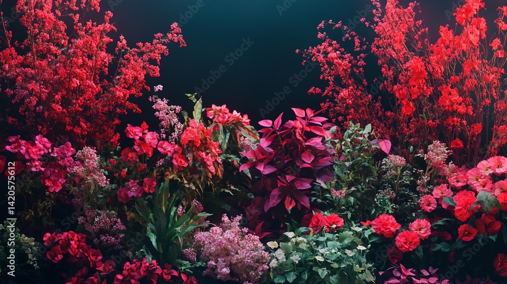 Arrangement of Red, Pink, and Purple Flowers and Plants