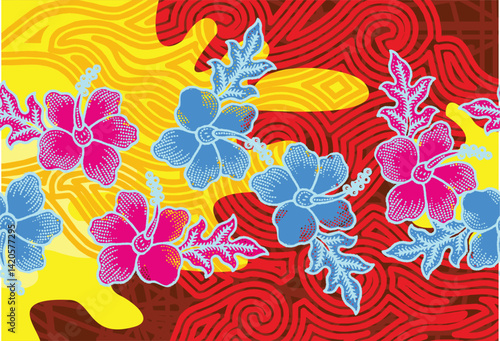 Indonesian Batik Motif with a very beautiful Hibiscus pattern