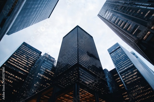 Wallpaper Mural Worm's eye view of dark skyscrapers in a financial district against a cloudy sky Torontodigital.ca