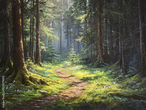 Sunlit Forest Path A Magical Walk Through Lush Greenery