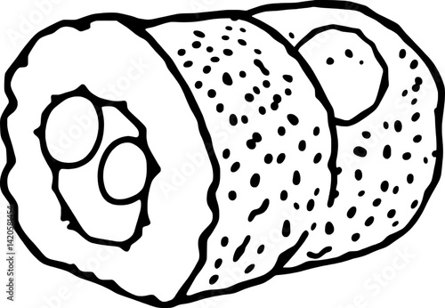 Delicious Hand-Drawn Sushi Roll Illustration Featuring Creamy Filling