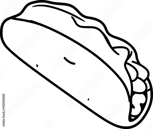 Simple Line Drawing Of A Delicious Taco Filled With Meat
