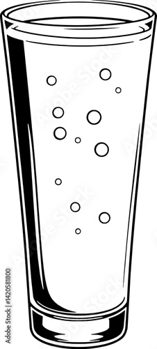 Tall Glass Filled With Sparkling Beverage Bubbles Visible