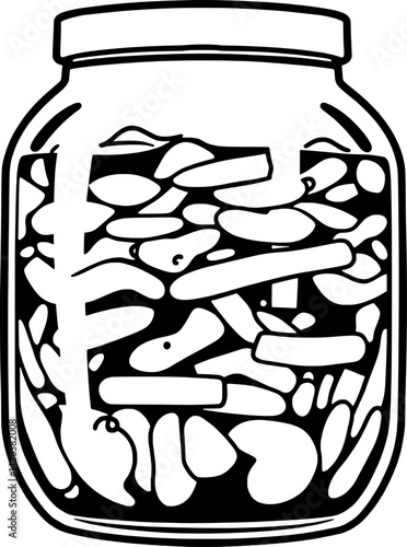 A Glass Jar Filled With Assorted Pickled Vegetables