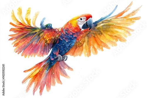 Wallpaper Mural Flying Macaw Parrot Watercolor Illustration Torontodigital.ca