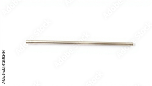 A silver metal rod lies horizontally against a stark white background in a studio setting scene created with generated ai
