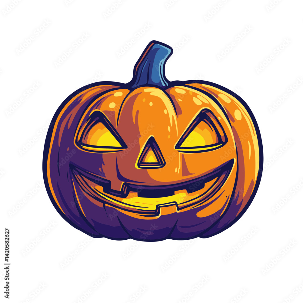 Bright and cheerful Halloween pumpkin with a carved face ready for festive celebrations Bright and cheerful Halloween pumpkin with a carved face ready for festive celebrations