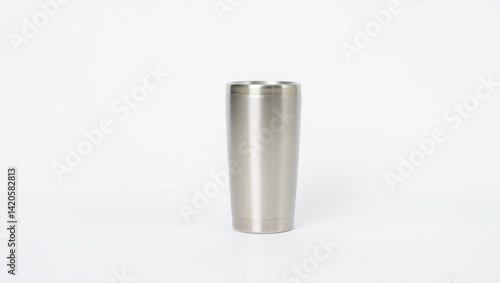 Isolated stainless steel tumbler with a cylindrical shape on a plain white background studio shot created with generated ai