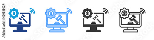 Online Auction icon set multiple style collection