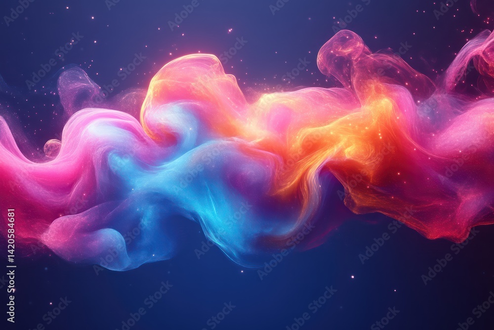 Naklejka premium Vibrant Abstract Fluid Art with Cosmic Colors and Glittering Particles