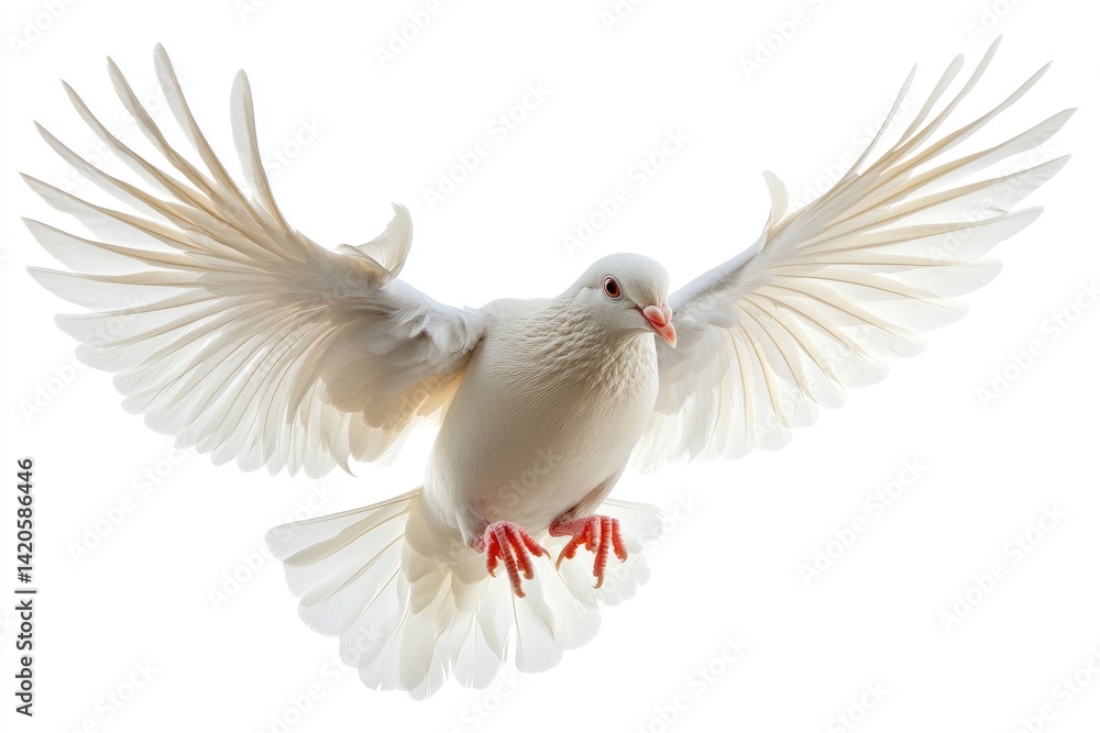 Fototapeta premium White Dove Flying Against White Background