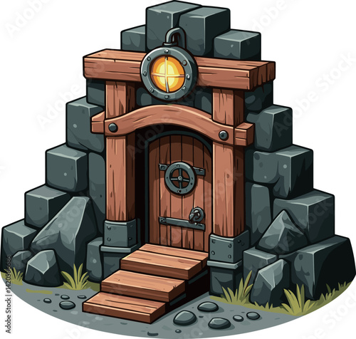 扉のある炭鉱の入口のイラスト
