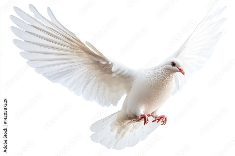 Fototapeta premium White Dove in Flight with Outstretched Wings